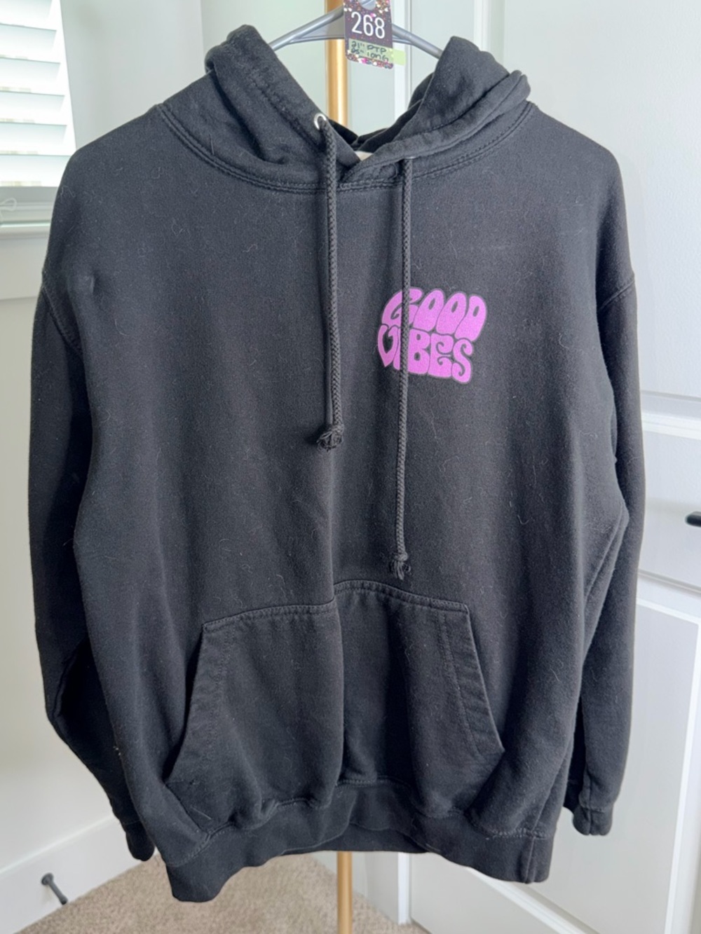 Black Hoodie with Pink "Good Vibes" Graphic